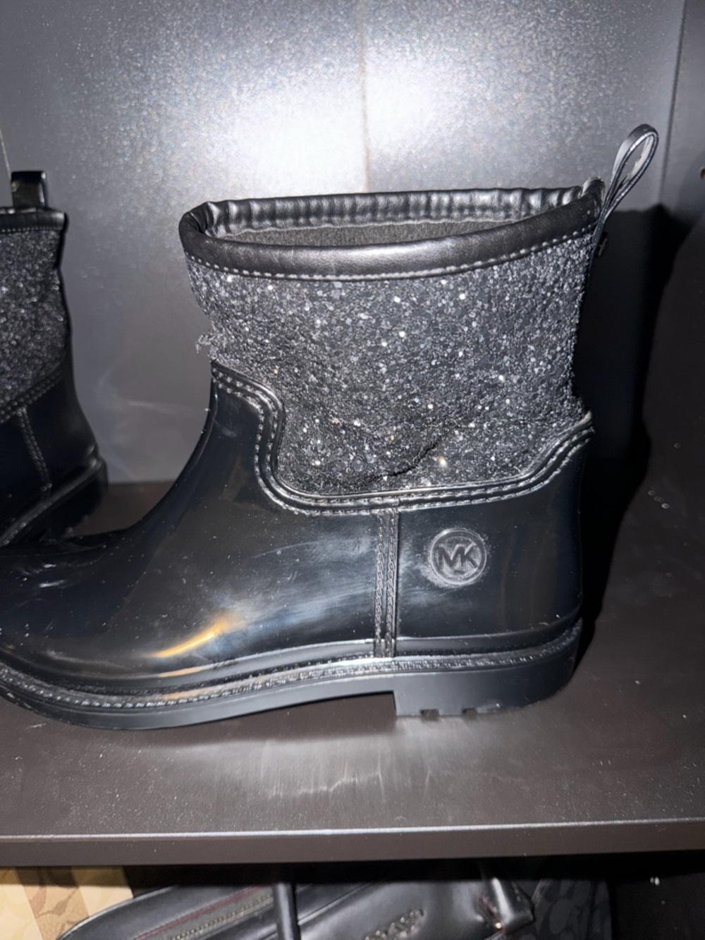 Michael Kors Women's Black Glitter Ankle Rain Boots - Picture 2 of 4